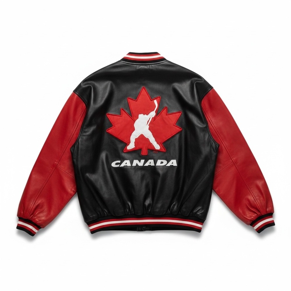 Steve & Barrys Mens Canada Hockey Varsity Jacket Black Red Wool XXL P-05K